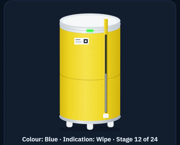 The LED identity explorer on the phone: a drawn can with its band, colour and indication picked below.